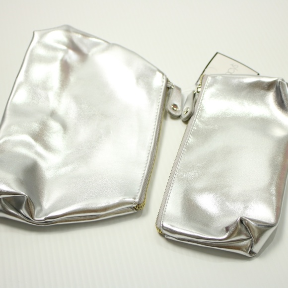 Macy's Two Piece Silver Pouch Makeup Bag Set - Picture 7 of 7